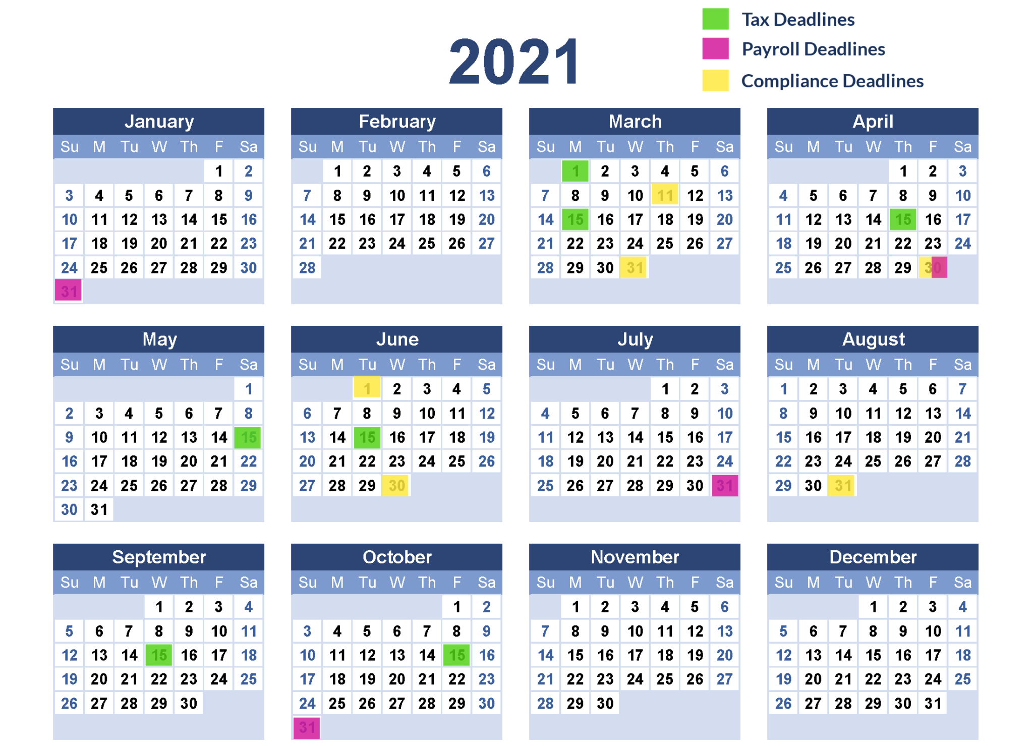 Tax, Payroll, and Compliance Deadlines 2021 - Christianson PLLP